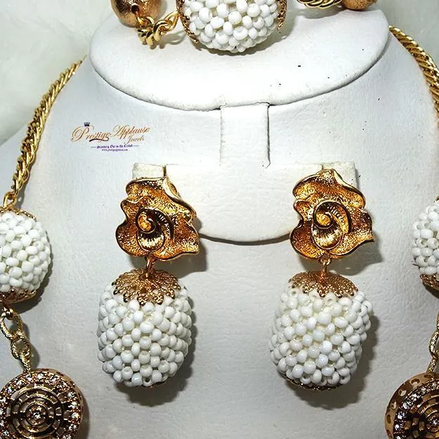 2 in 1 Long & Short Beads embelished with Gold Balls Bridal Party African Nigerian Jewellery Set