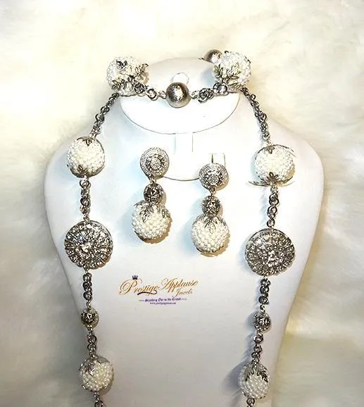 2 in 1 Long & Short Beads embelished with Silver Balls Bridal Party African Nigerian Jewellery Set