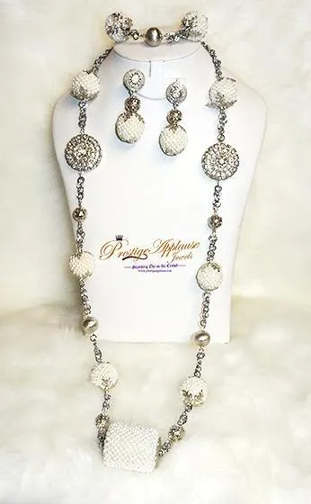 2 in 1 Long & Short Beads embelished with Silver Balls Bridal Party African Nigerian Jewellery Set