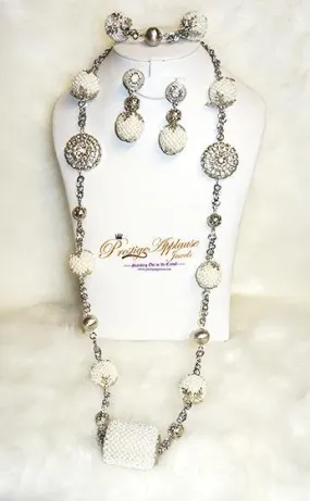 2 in 1 Long & Short Beads embelished with Silver Balls Bridal Party African Nigerian Jewellery Set