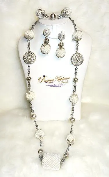 2 in 1 Long & Short Beads embelished with Silver Balls Bridal Party African Nigerian Jewellery Set