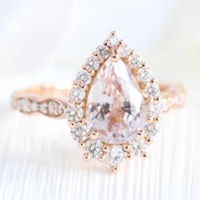 2.43 Ct Pastel Pink Sapphire Ring in 14k Rose Gold Tiara Halo Diamond, Size 6.25