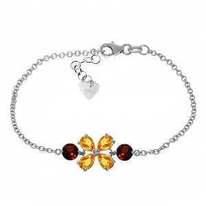 3.15 Carat 14K Solid White Gold Bracelet Citrine Garnet