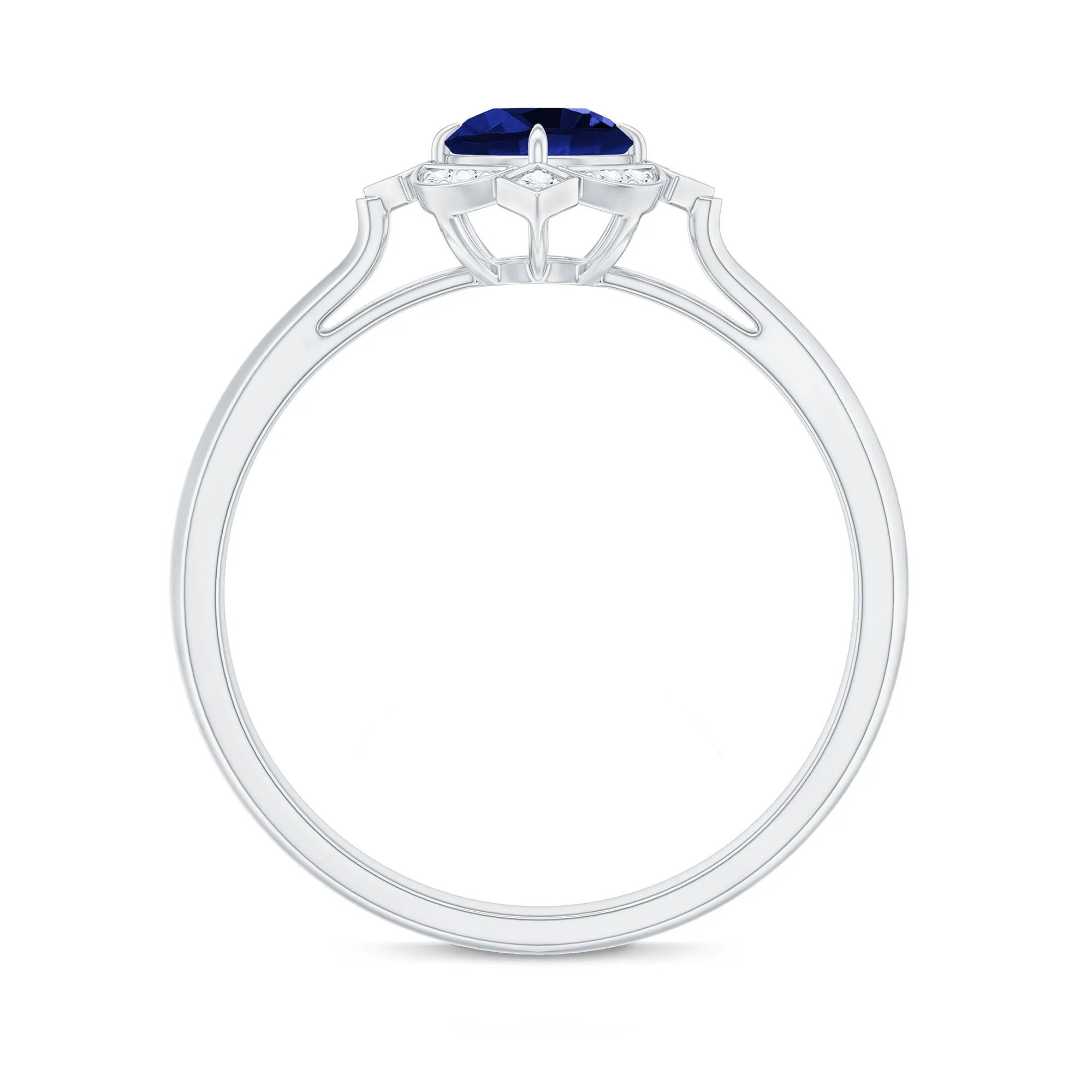 3/4 CT Vintage Created Blue Sapphire and Diamond Engagement Ring