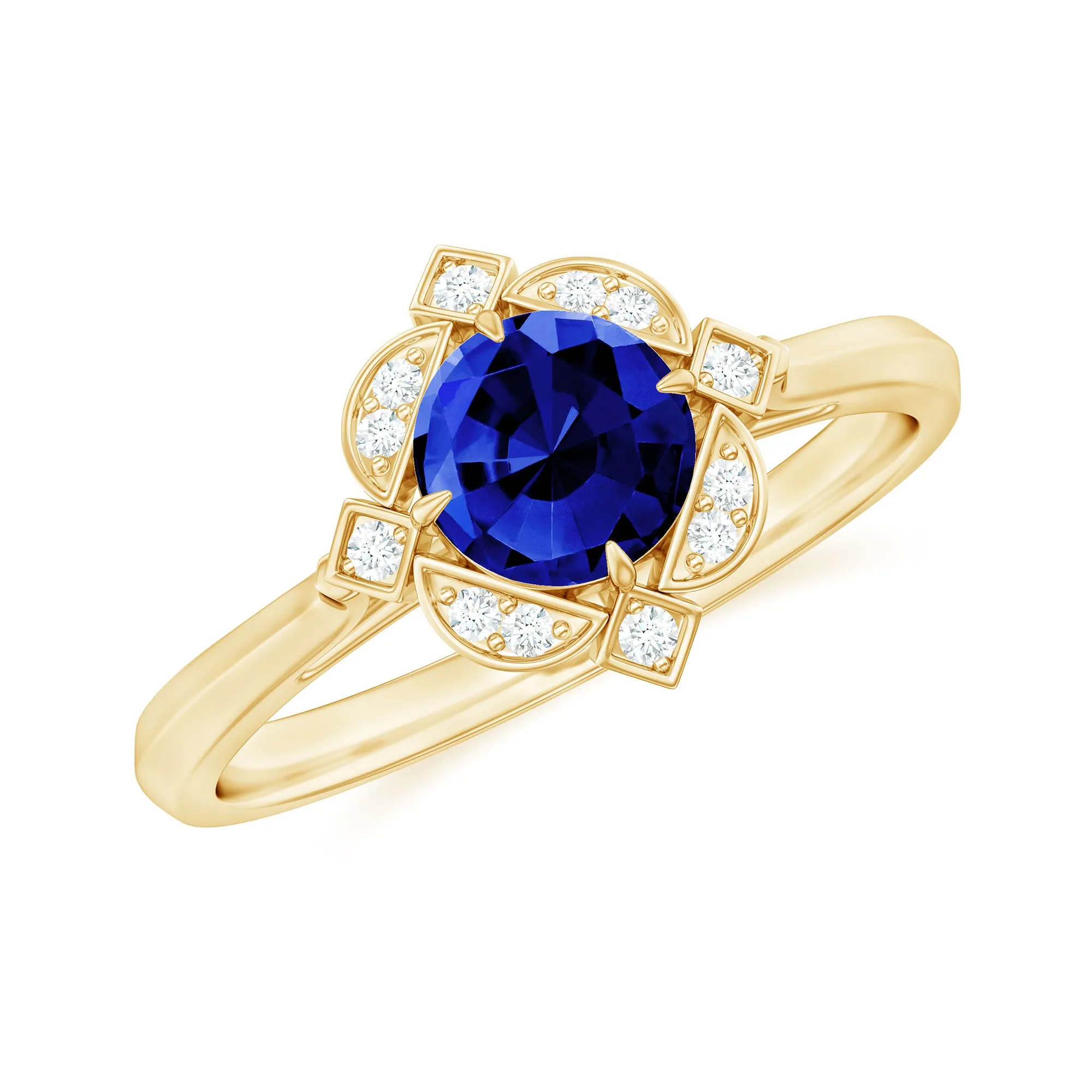 3/4 CT Vintage Created Blue Sapphire and Diamond Engagement Ring