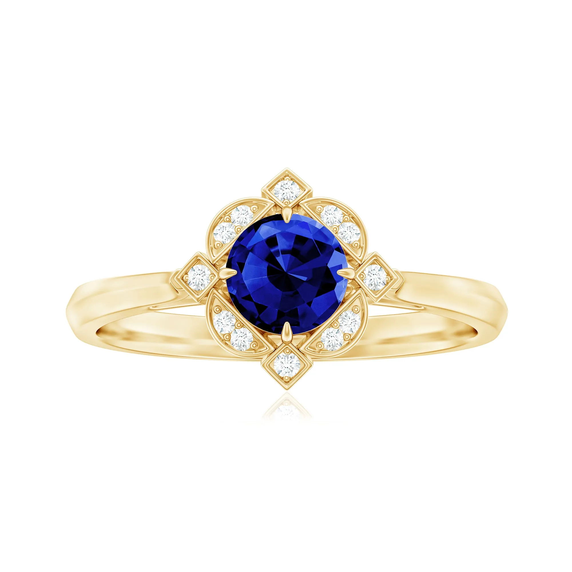 3/4 CT Vintage Created Blue Sapphire and Diamond Engagement Ring