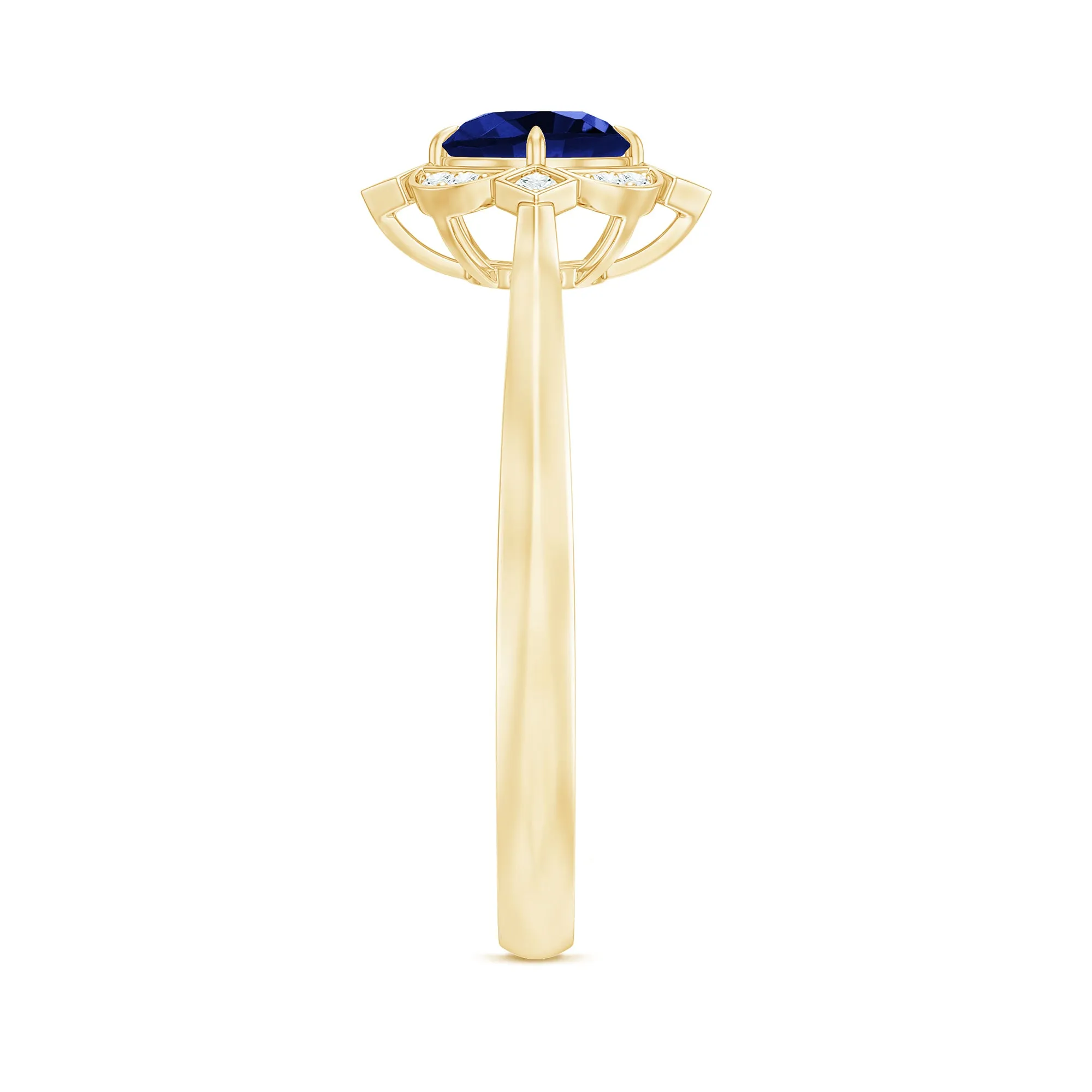 3/4 CT Vintage Created Blue Sapphire and Diamond Engagement Ring
