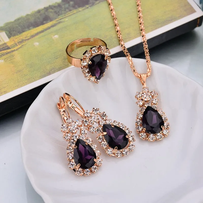 6 Colors Jewelry Sets Hoop Water Drop Earrings