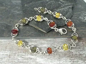 7.75" Amber, Sterling Silver Bracelet