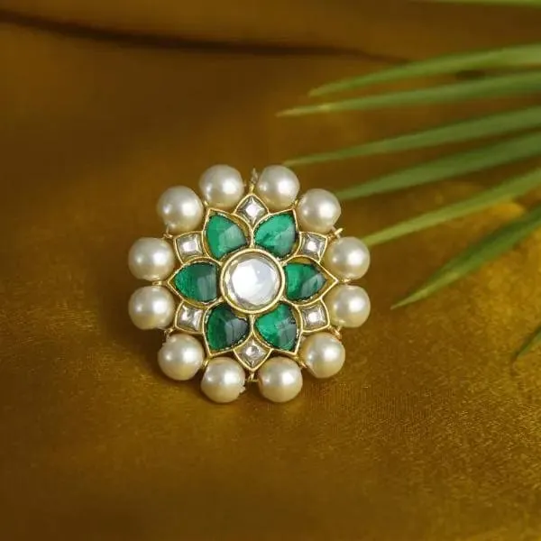 92.5 Silver Jadau Kundan Ring