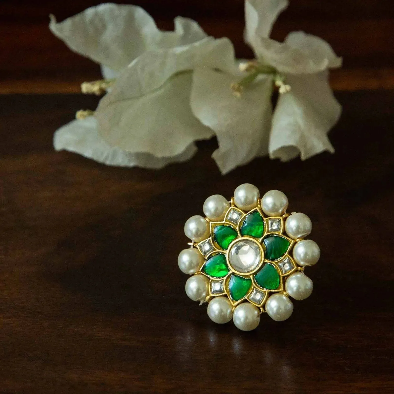 92.5 Silver Jadau Kundan Ring