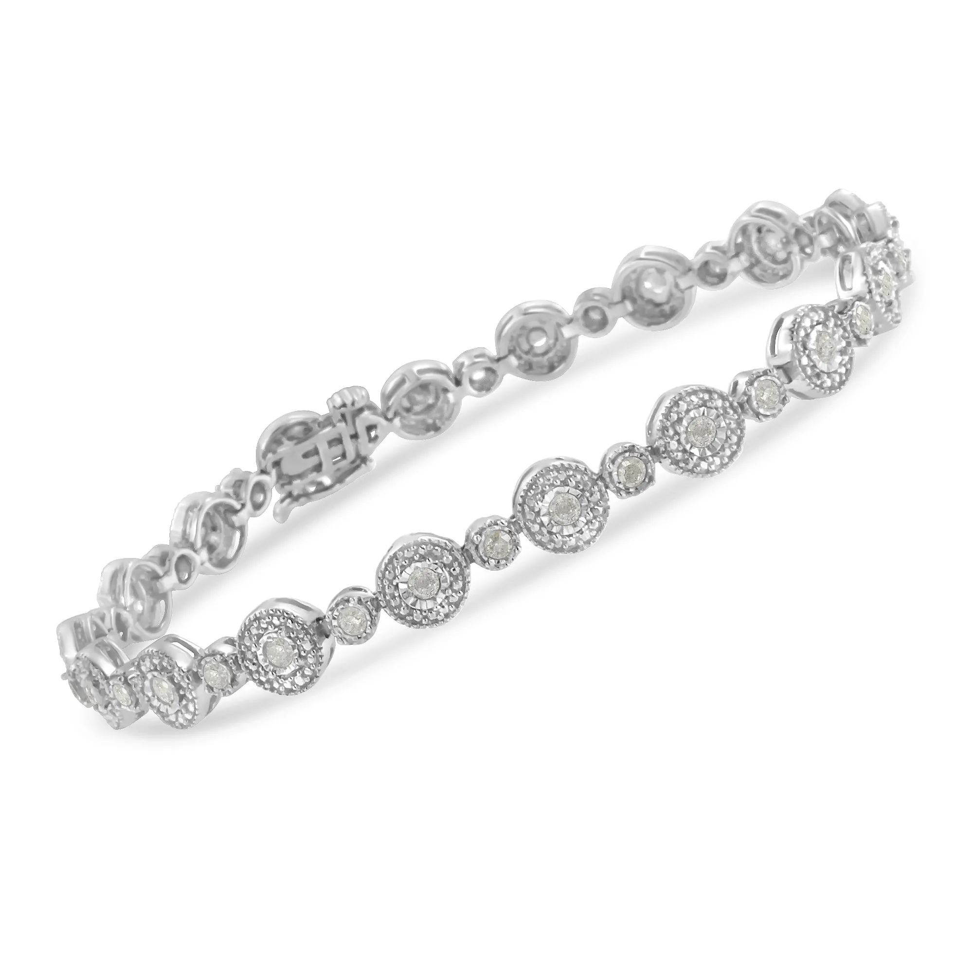 .925 Sterling Silver 1 1/3 cttw Miracle Plate Set Diamond Alternating Link Bracelet -7"
