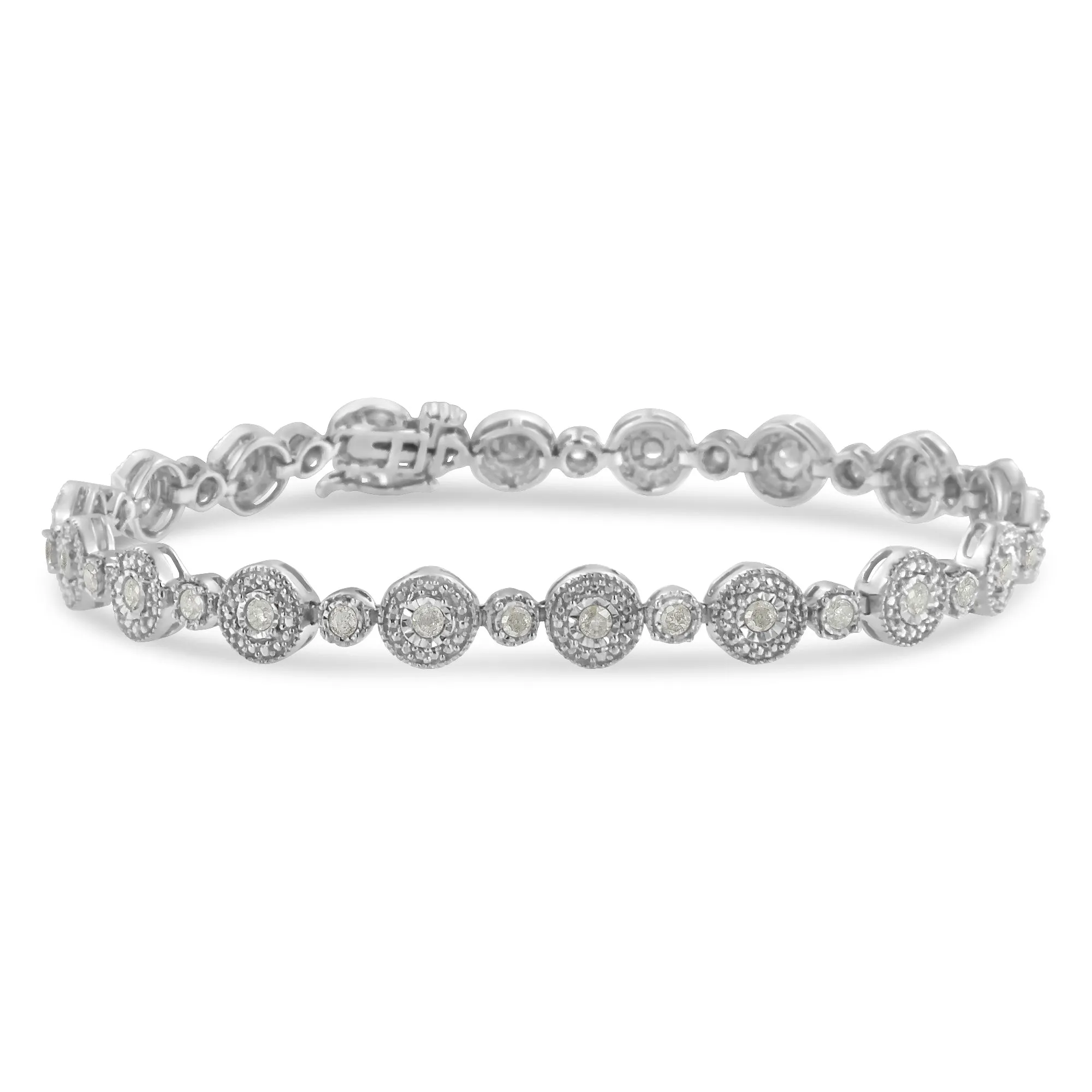 .925 Sterling Silver 1 1/3 cttw Miracle Plate Set Diamond Alternating Link Bracelet -7"