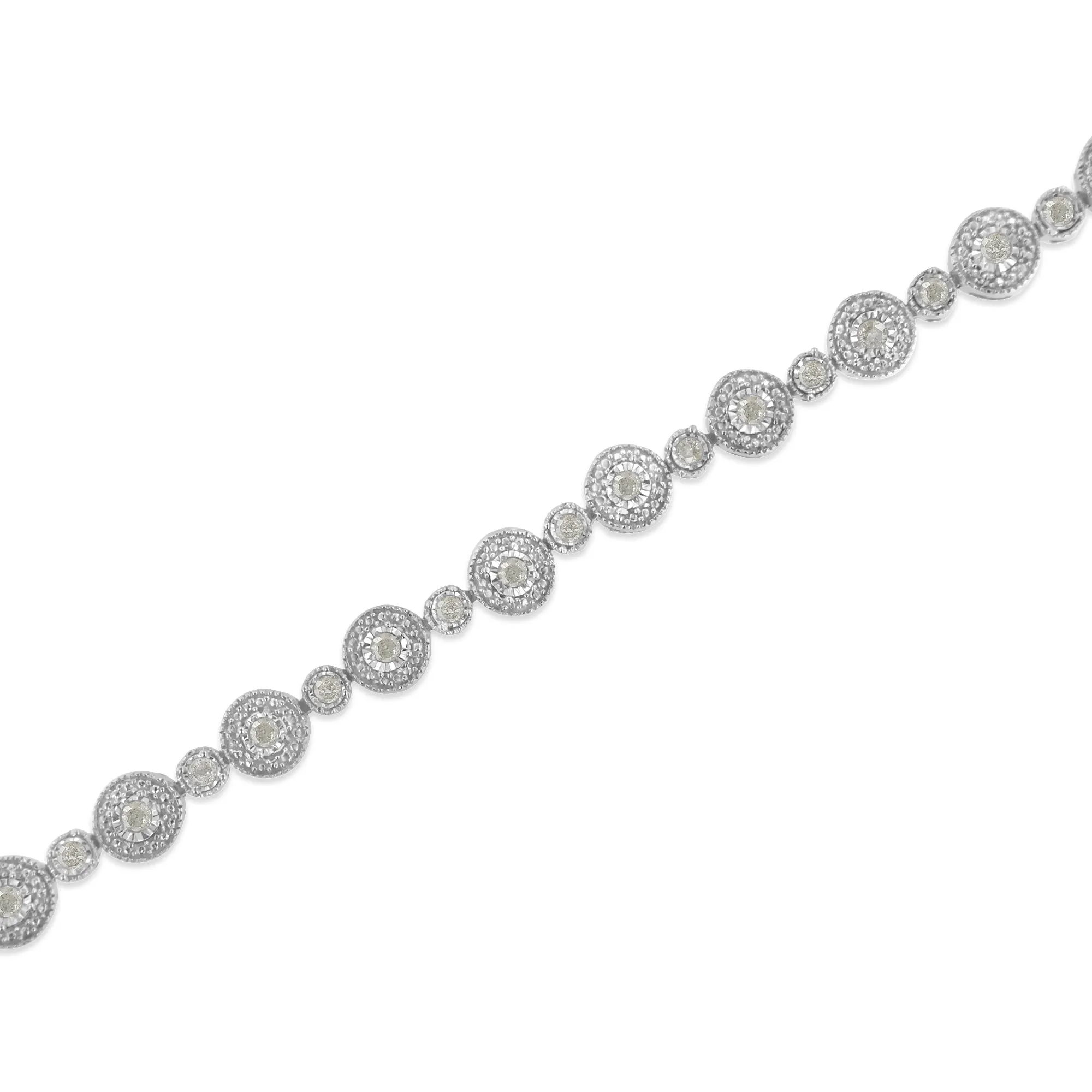 .925 Sterling Silver 1 1/3 cttw Miracle Plate Set Diamond Alternating Link Bracelet -7"