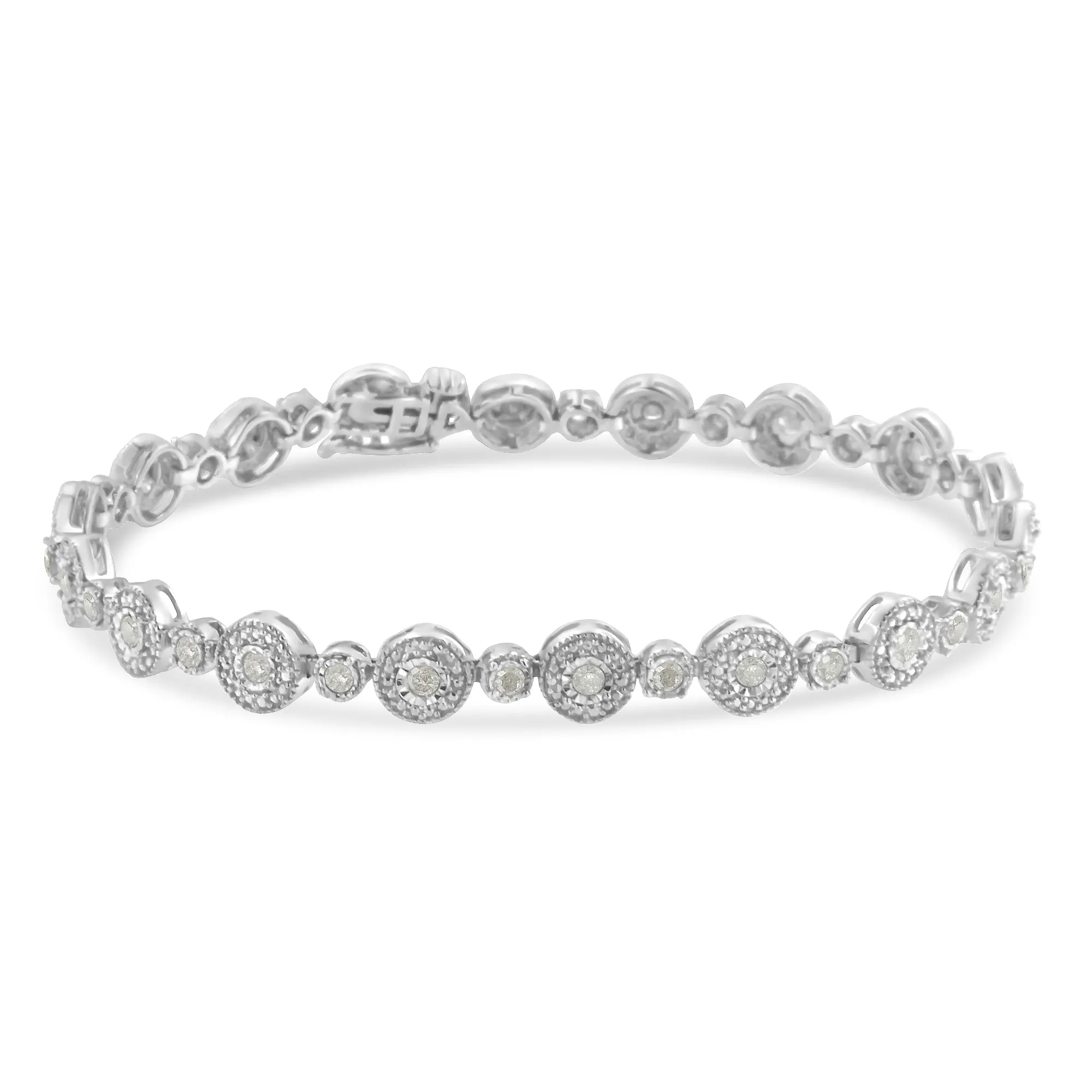 .925 Sterling Silver 1 1/3 cttw Miracle Plate Set Diamond Alternating Link Bracelet -7"