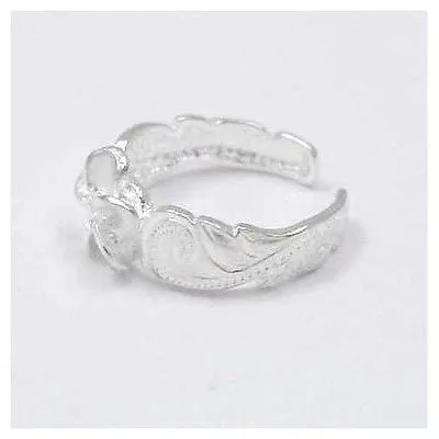 925 STERLING SILVER 8MM HAWAIIAN PLUMERIA FLOWER SCROLL TOE RING WHITE CZ