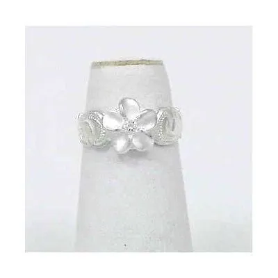 925 STERLING SILVER 8MM HAWAIIAN PLUMERIA FLOWER SCROLL TOE RING WHITE CZ