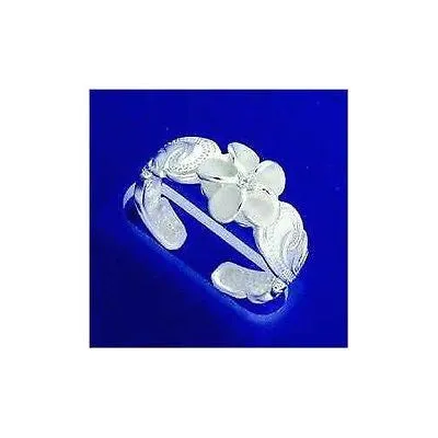925 STERLING SILVER 8MM HAWAIIAN PLUMERIA FLOWER SCROLL TOE RING WHITE CZ
