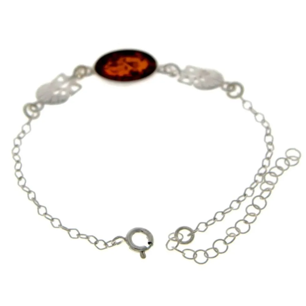 925 Sterling Silver & Baltic Amber Art Nouveau Adjustable 21 cm Bracelet - M551