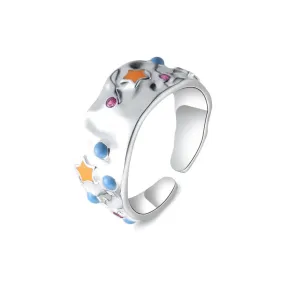 925 Sterling Silver Colorful Enamel Plain Ring
