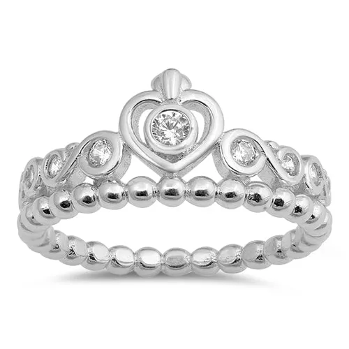 925 Sterling Silver Crown Ring With CZ