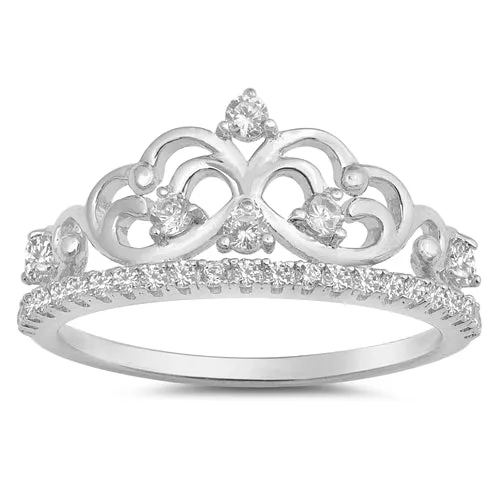 925 Sterling Silver Crown Ring With CZ