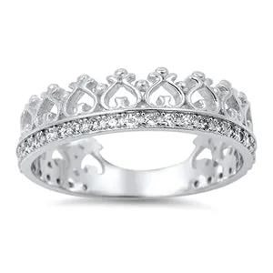 925 Sterling Silver Crown Ring With CZ