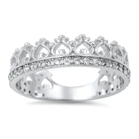 925 Sterling Silver Crown Ring With CZ