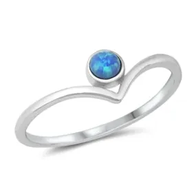 925 Sterling Silver V ring with blue opal