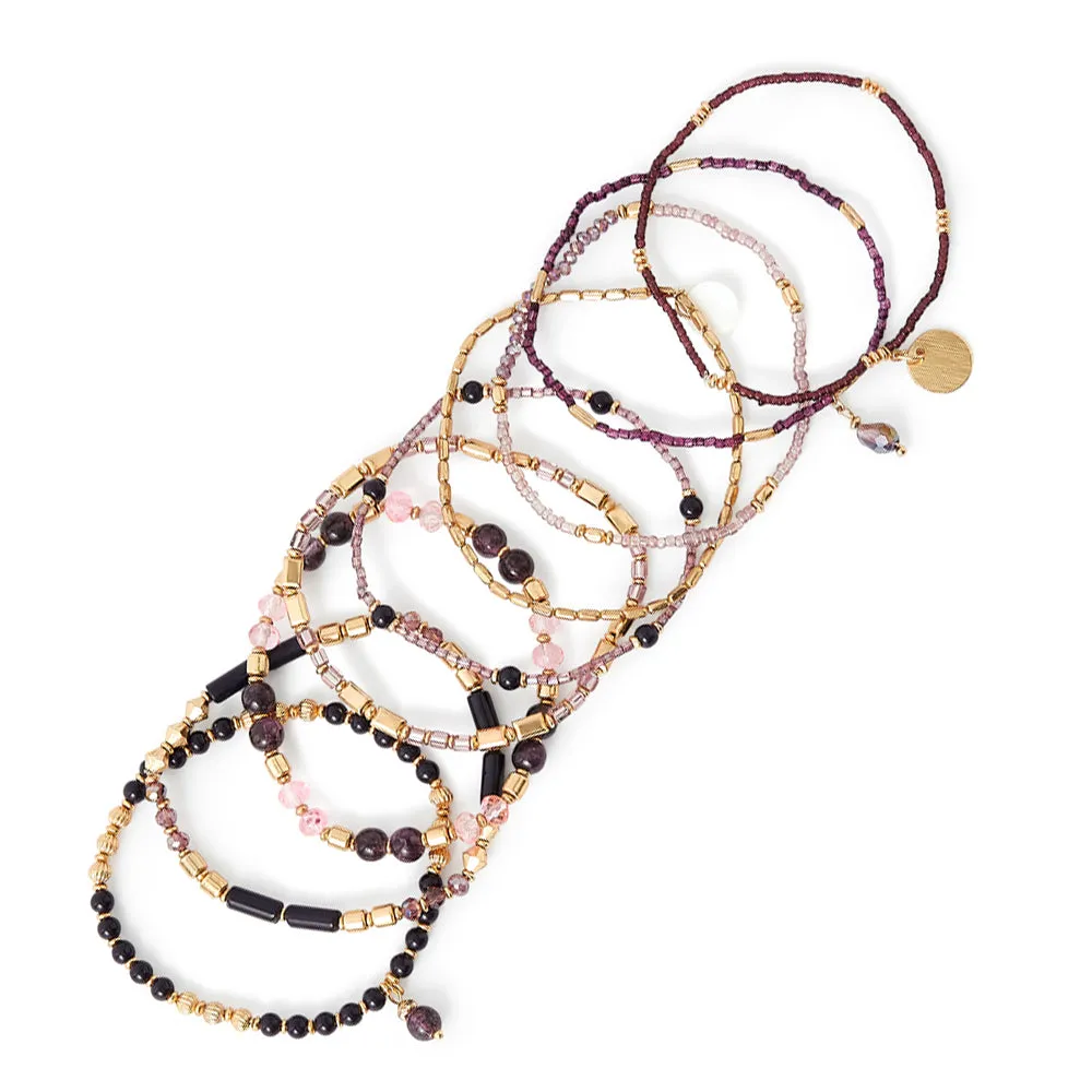 Accessorize London Women's Purple Amber 9 Stretch Bracelet Pack