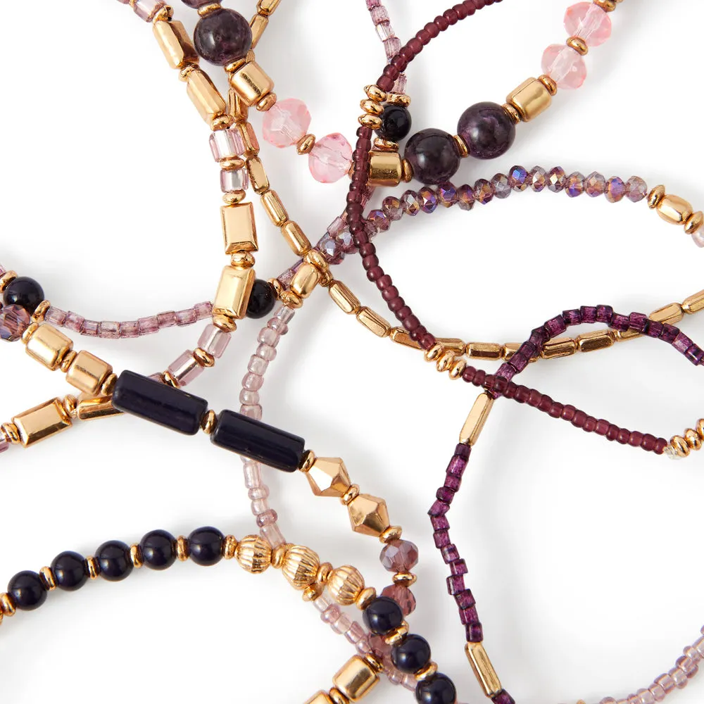 Accessorize London Women's Purple Amber 9 Stretch Bracelet Pack