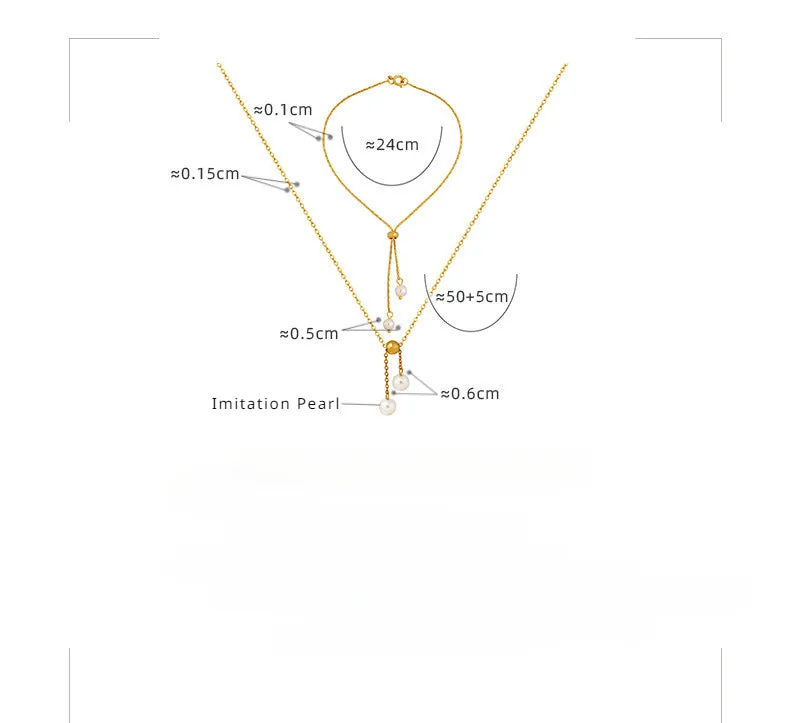 Adjustable Pulling Pearl Drop Necklace Bracelet Set