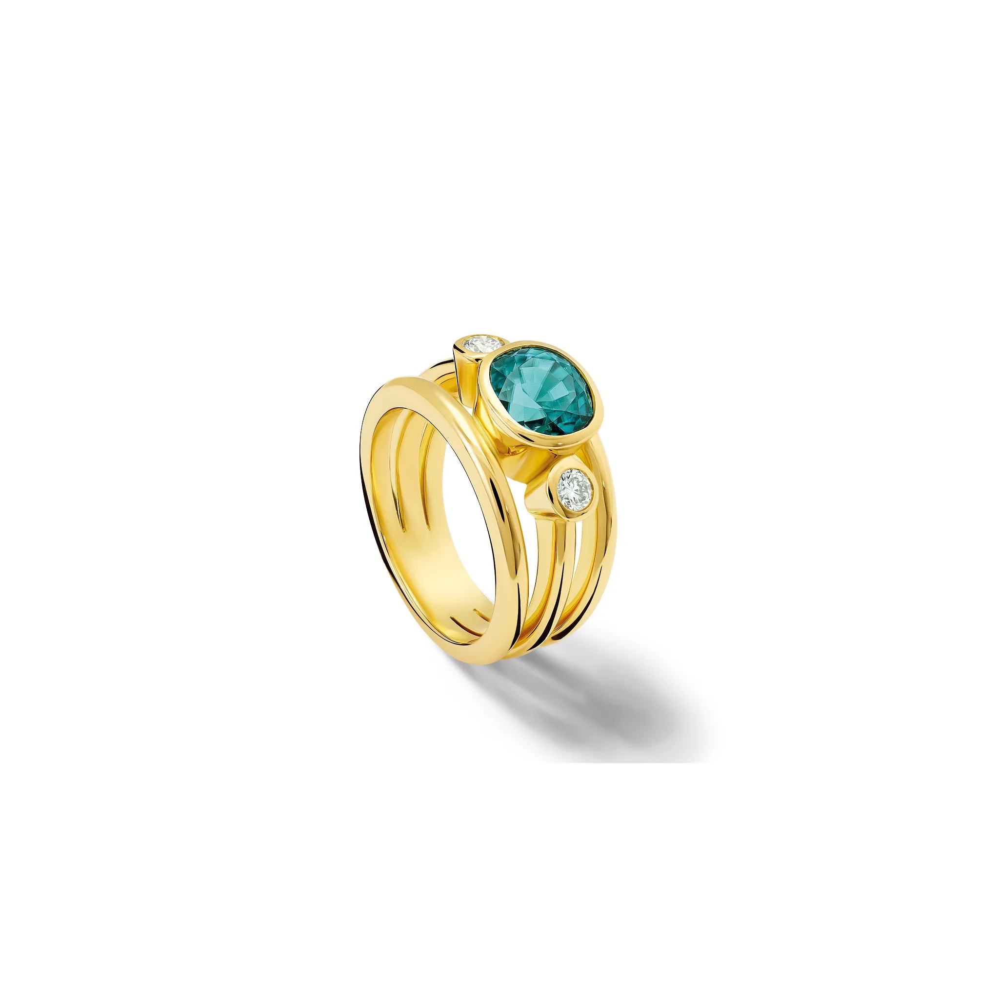 Aeneus Ring 18ct Yellow Gold - Blue Zircon & Diamond