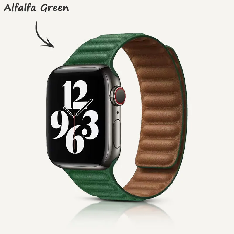 Alfalfa Green | Leather Link Magnetic Strap