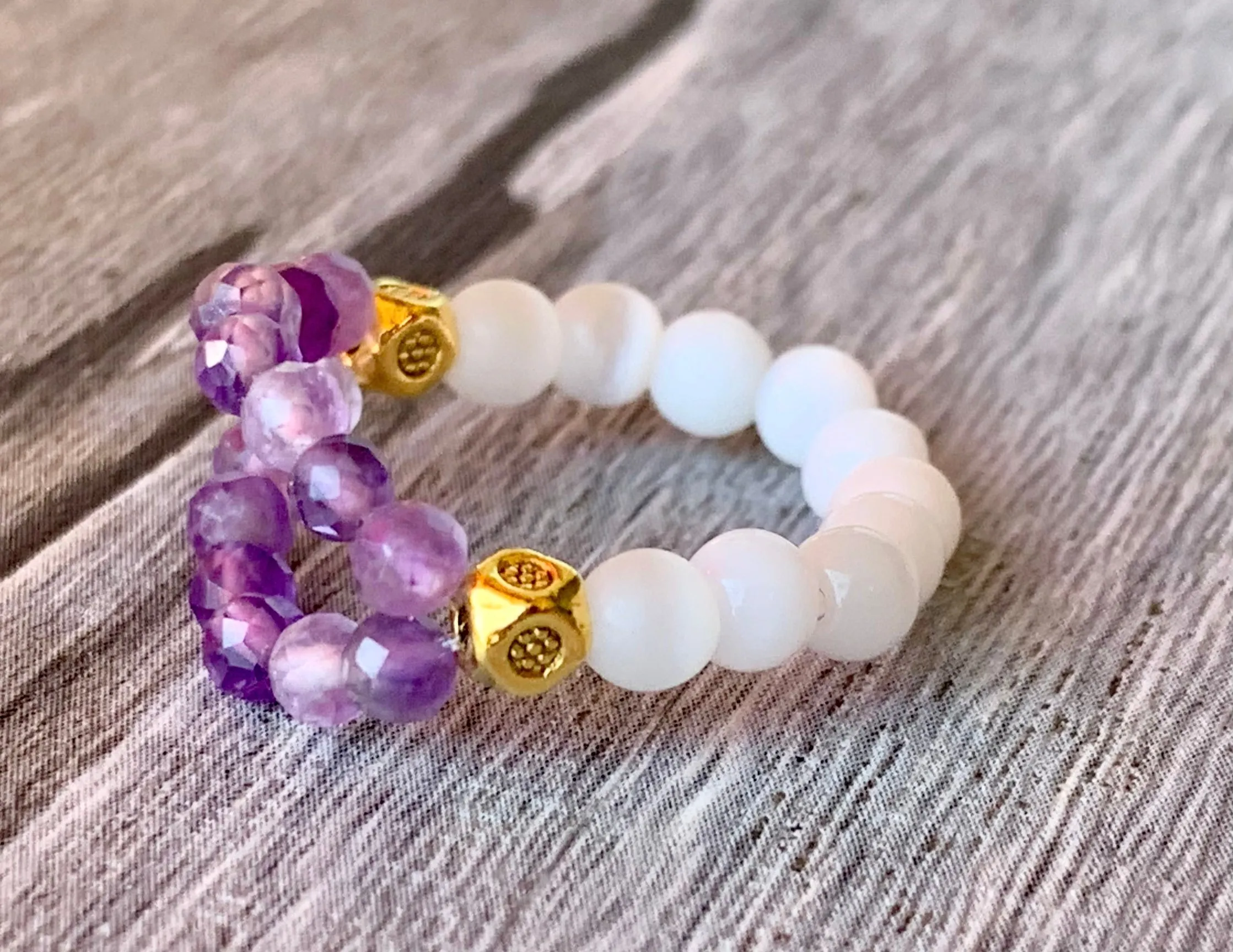 Aliah Handmade Amethyst and Cats Eye Expandable Ring