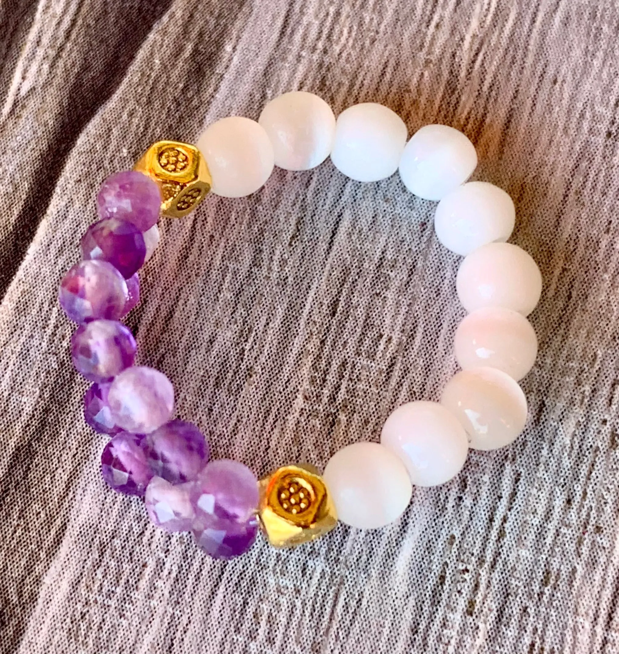Aliah Handmade Amethyst and Cats Eye Expandable Ring