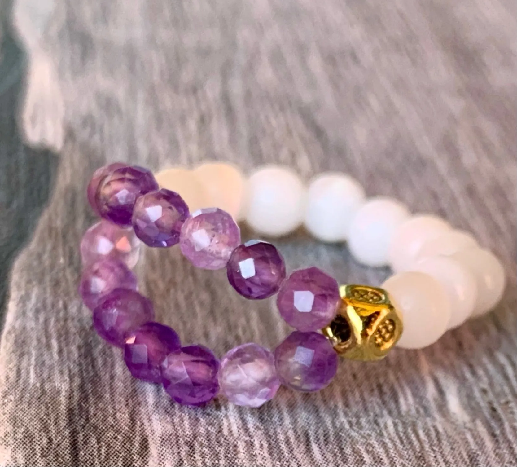 Aliah Handmade Amethyst and Cats Eye Expandable Ring