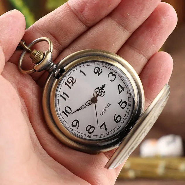 Alien Symbols Steampunk Pocket Watch on Necklace Chain