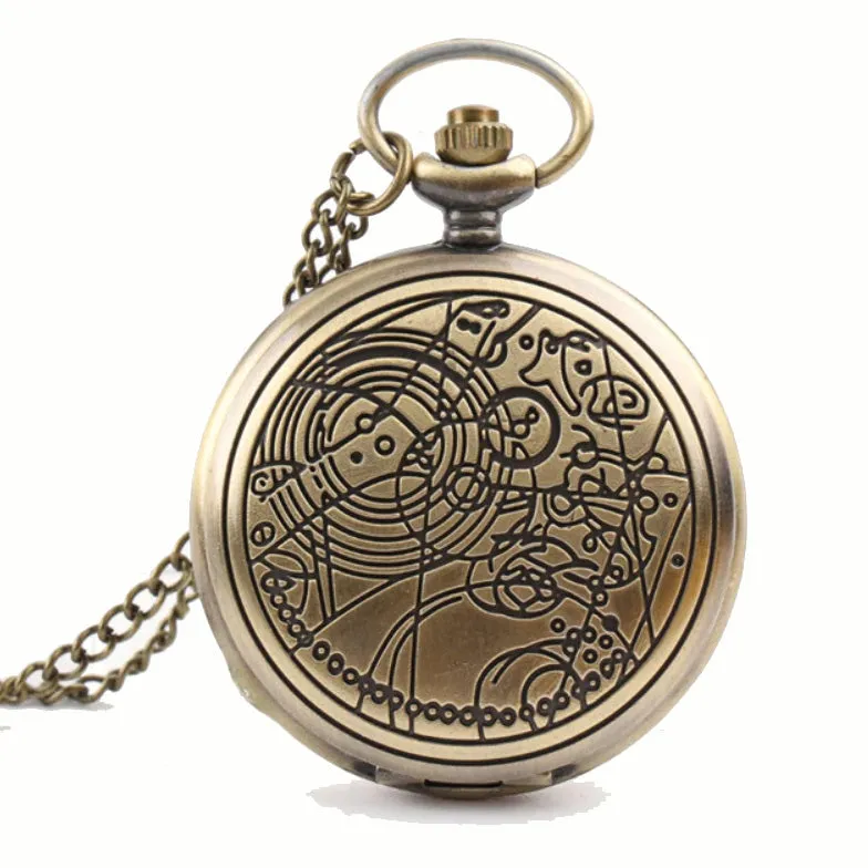 Alien Symbols Steampunk Pocket Watch on Necklace Chain
