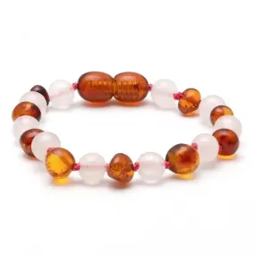 Amber Stone - Baroque Baltic Amber & Rose Quartz Baby Bracelet 3