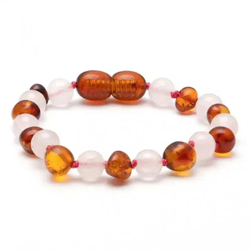 Amber Stone - Baroque Baltic Amber & Rose Quartz Baby Bracelet 3