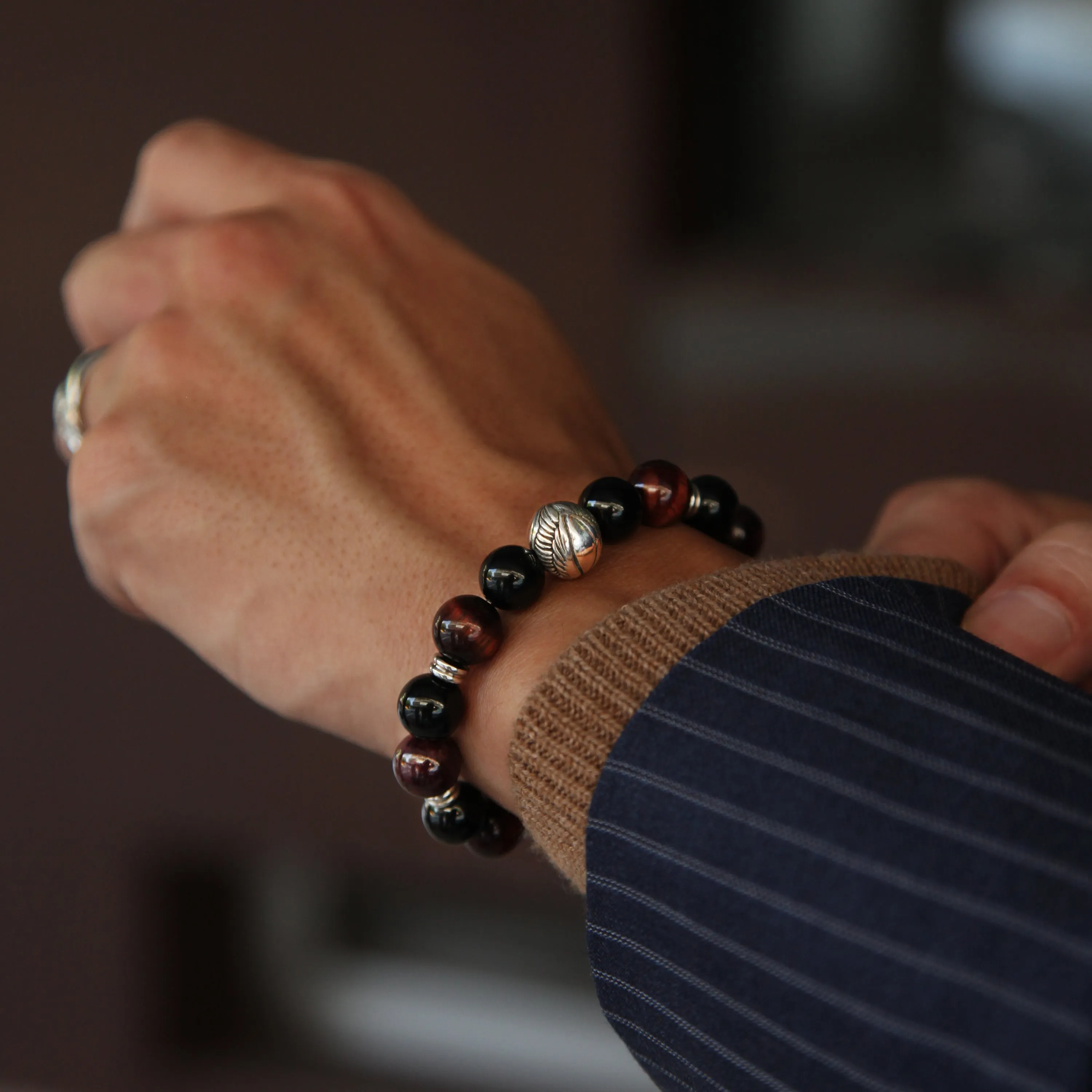 Angel Wing Bracelet with Garnet, Obsidian Crystal