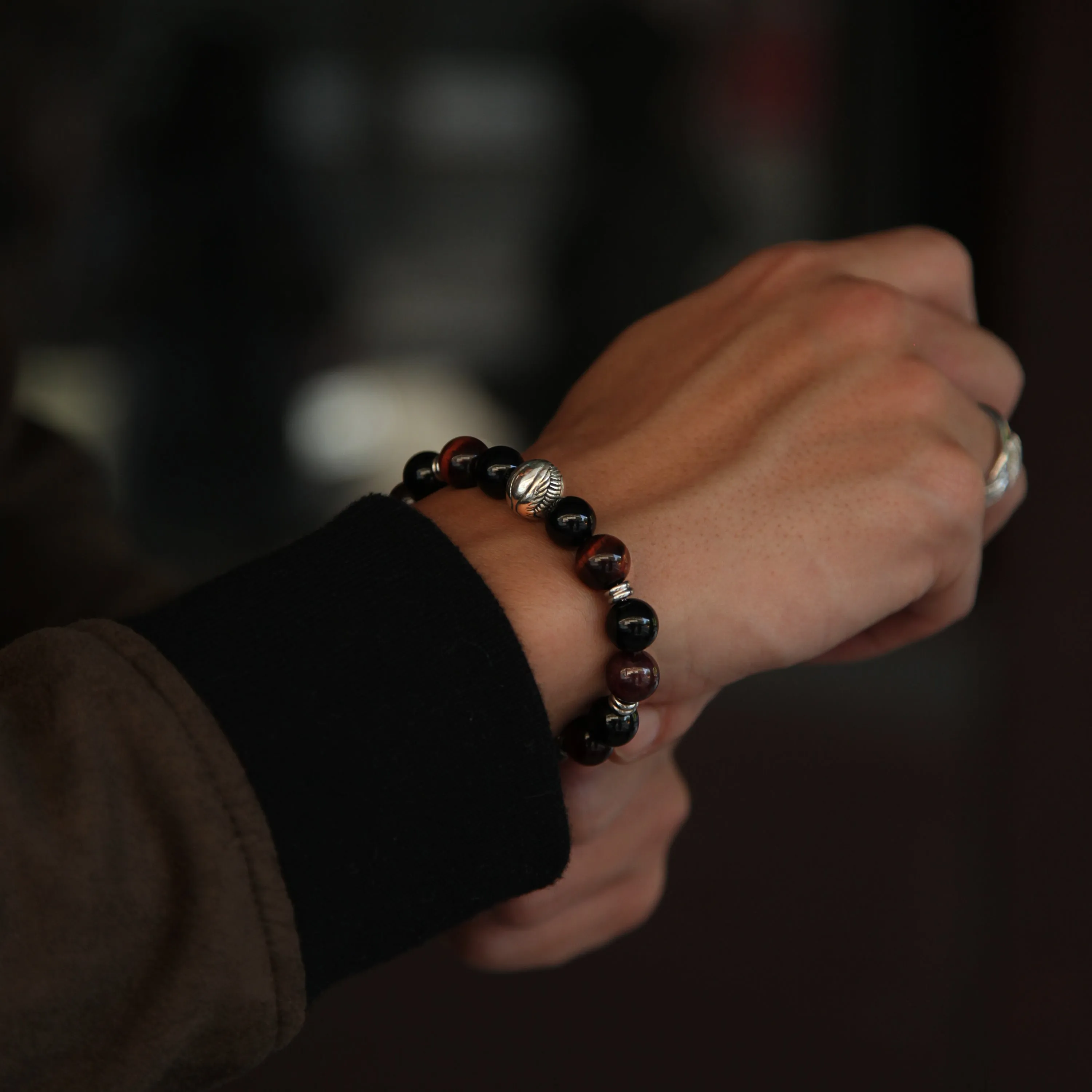 Angel Wing Bracelet with Garnet, Obsidian Crystal