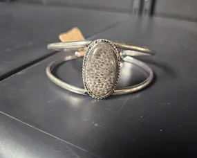 Anju Kashi Stone Cuff Bracelet - Black Fossil Coral Oval