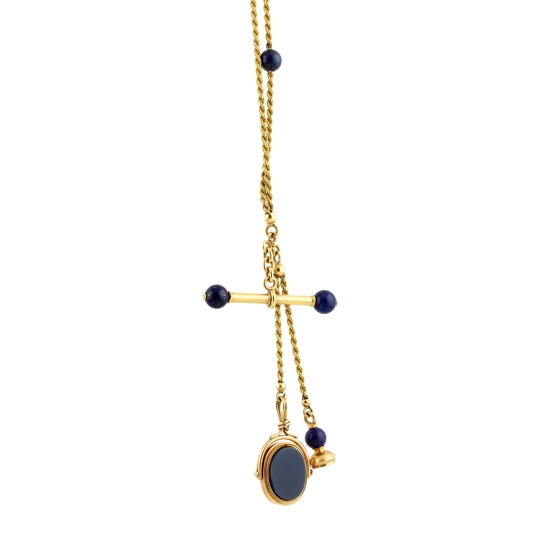 Antique French Watch Chain Lapis x 18KT Gold