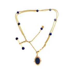 Antique French Watch Chain Lapis x 18KT Gold