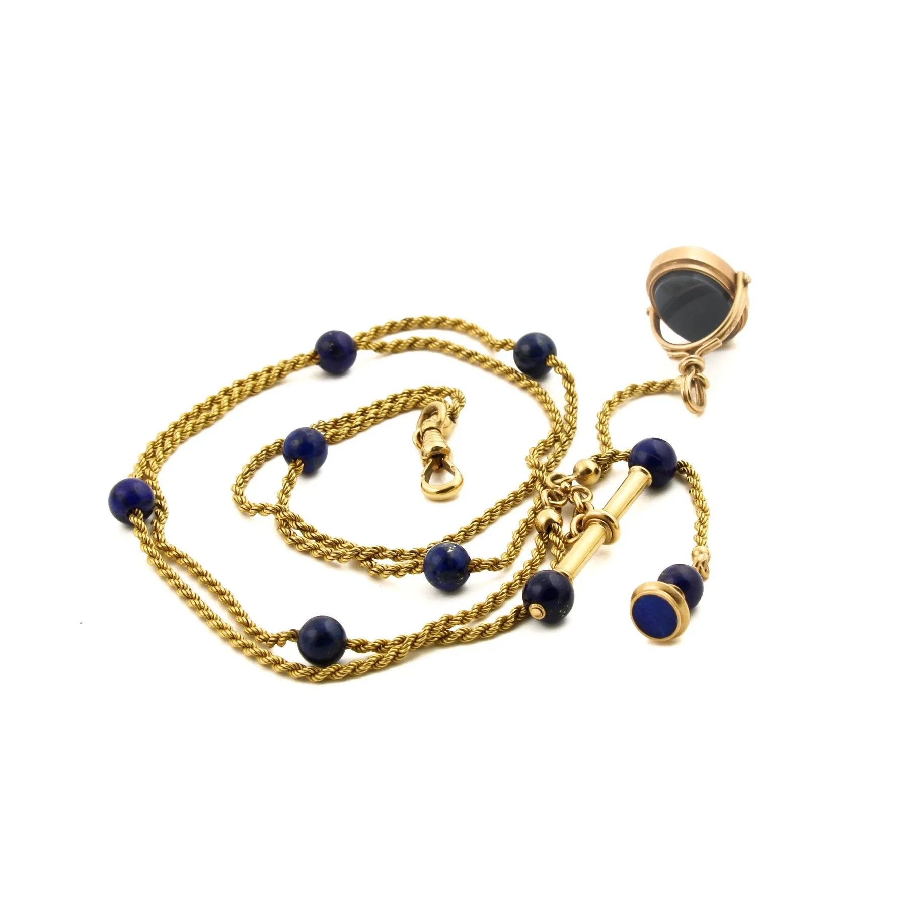 Antique French Watch Chain Lapis x 18KT Gold