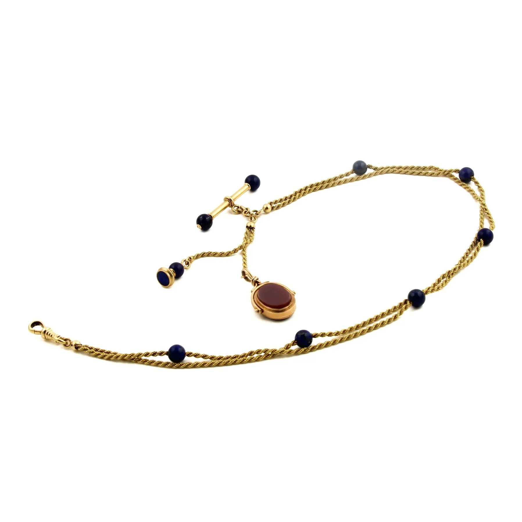 Antique French Watch Chain Lapis x 18KT Gold