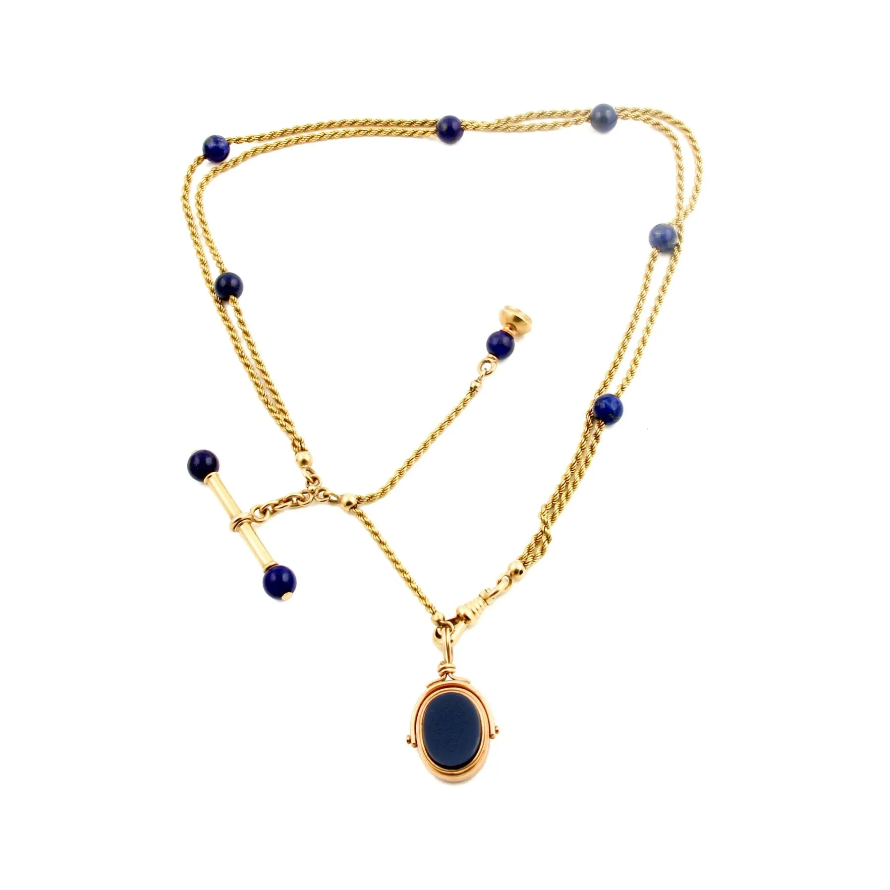 Antique French Watch Chain Lapis x 18KT Gold