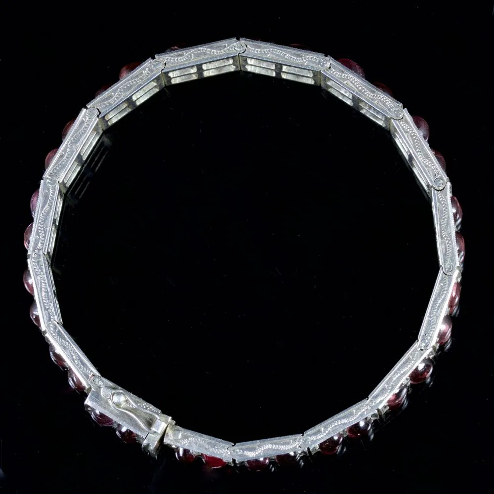Antique Victorian Garnet Bracelet Silver Circa 1880